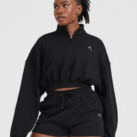 All Day Lightweight Crop 1/4 Zip Sweatshirt | Black