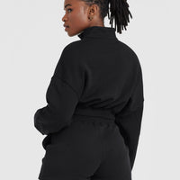 All Day Lightweight Crop 1/4 Zip Sweatshirt | Black