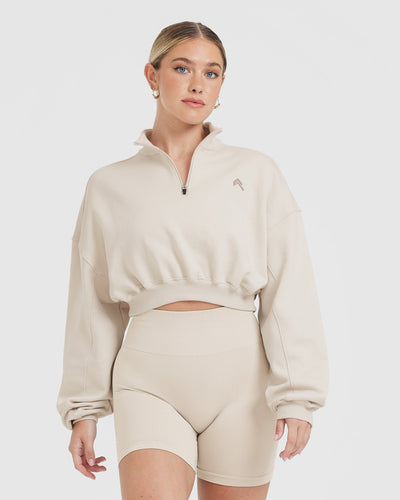 All Day Lightweight Crop 1/4 Zip Sweatshirt | Sand