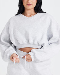 All Day Oversized V-Neck Sweatshirt | Light Grey Marl