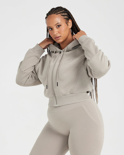 Zip Hoodie Damen - Crooped Fit - Farbe Warm Sand | Oner Active