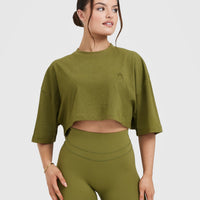 Classic Relaxed Crop Lightweight T-Shirt | Olive Green
