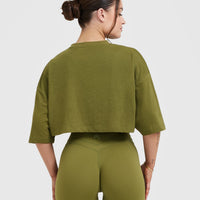 Classic Relaxed Crop Lightweight T-Shirt | Olive Green