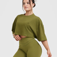 Classic Relaxed Crop Lightweight T-Shirt | Olive Green