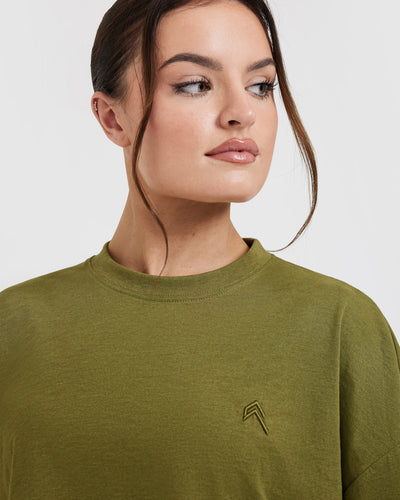 Classic Relaxed Crop Lightweight T-Shirt | Olive Green