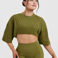 Classic Relaxed Crop Lightweight T-Shirt | Olive Green