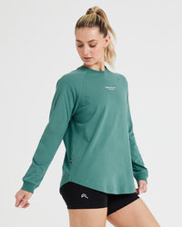 Graphic Oversized Long Sleeve Tee | Washed Mineral Green