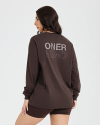 Classic Mirror Graphic Oversized Long Sleeve Top | Washed 70% Cocoa