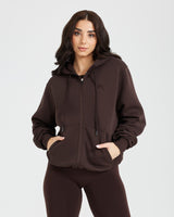 Classic Lounge Oversized Zip Through Hoodie | 70% Cocoa