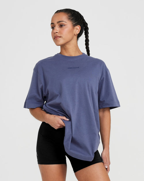 Oner Modal Classic Mirror Graphic Oversized T-Shirt | Washed Slate Blue