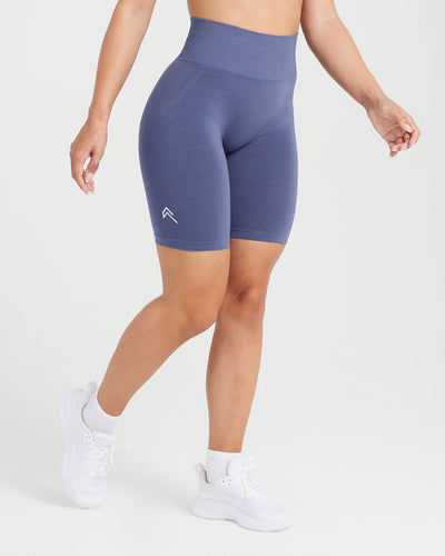 EffortlessLift™ Seamless Cycling Shorts with White Logo | Slate Blue