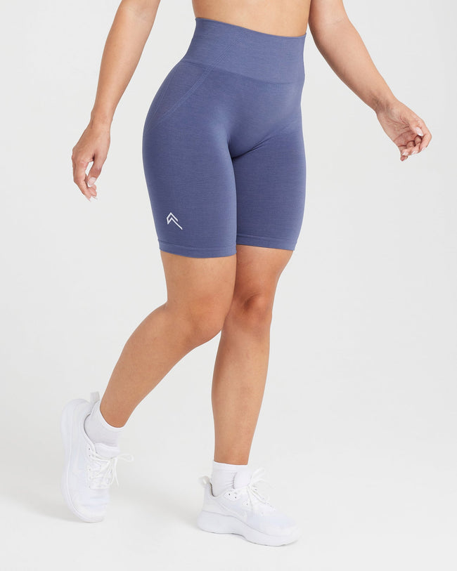 EffortlessLift™ Seamless Cycling Shorts with White Logo | Slate Blue