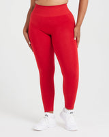Effortless Seamless Leggings with White Logo | Spicy Red