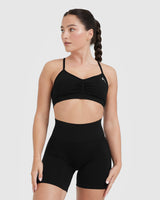Effortless Strappy Bralette with White Logo | Black