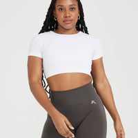Effortless Seamless Short Sleeve Crop Top with White Logo | White