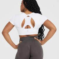 Effortless Seamless Short Sleeve Crop Top with White Logo | White