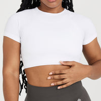Effortless Seamless Short Sleeve Crop Top with White Logo | White