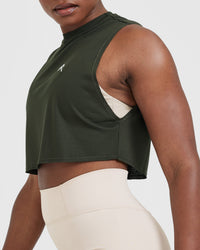 Go To Muscle Crop Vest | Khaki Green
