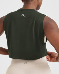 Go To Muscle Crop Vest | Khaki Green