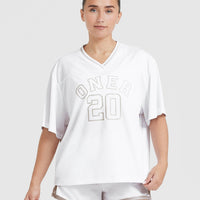Varsity V-Neck Short Sleeve T-Shirt | White