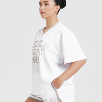 Varsity V-Neck Short Sleeve T-Shirt | White