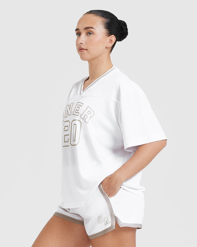 Varsity V-Neck Short Sleeve T-Shirt | White