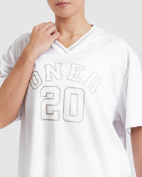 Varsity V-Neck Short Sleeve T-Shirt | White