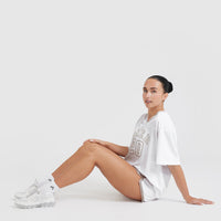 Varsity V-Neck Short Sleeve T-Shirt | White