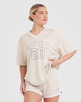 Varsity V-Neck Short Sleeve T-shirt | Sand